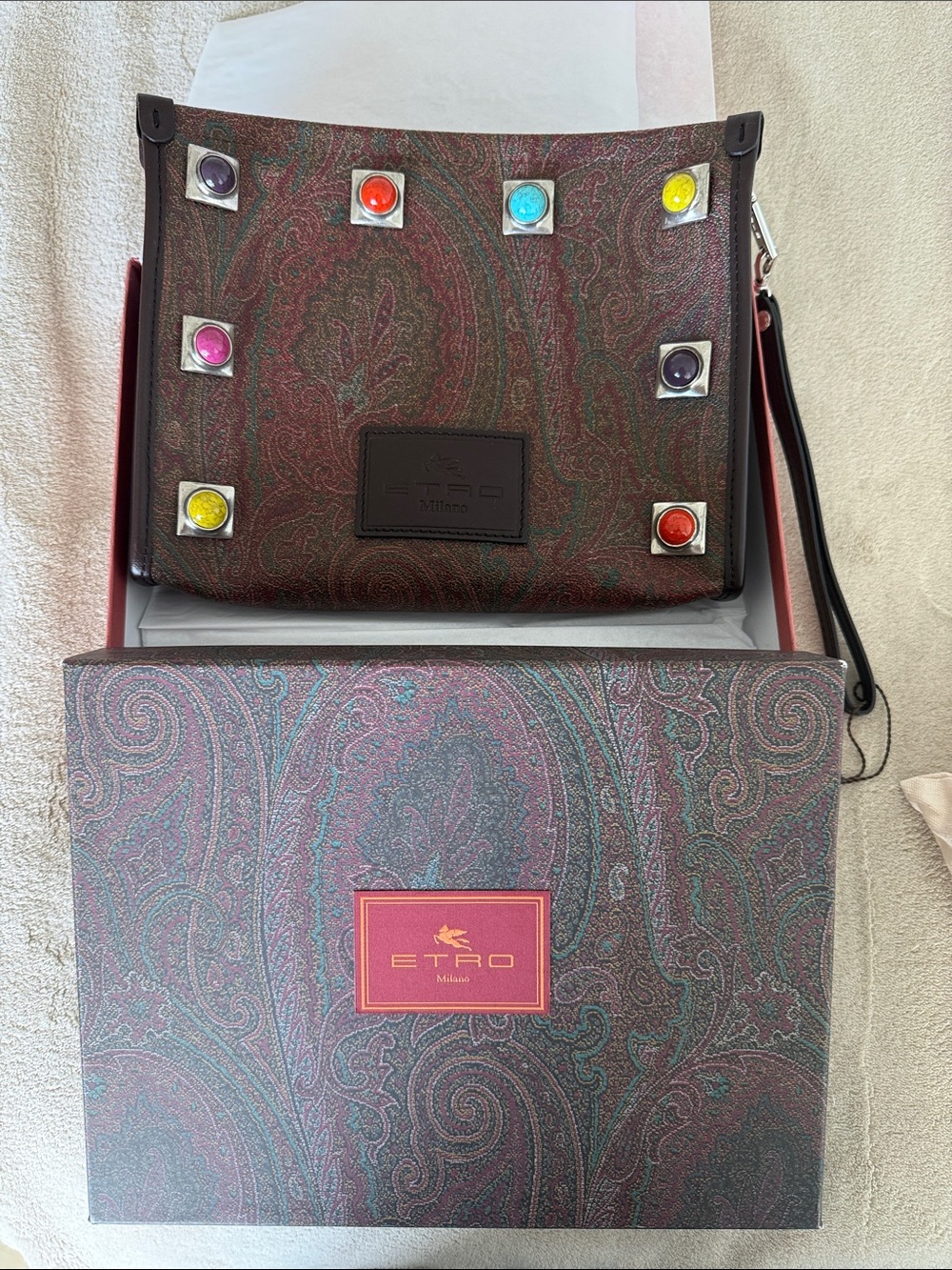 Etro Multicolor Paisley Messenger Bag with Stud Accents